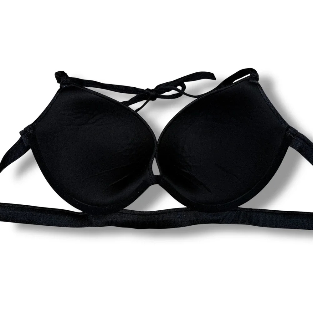 Victorias Secret‎ Black Push Up Halter Bikini Set 36D Large High Waist Ruched